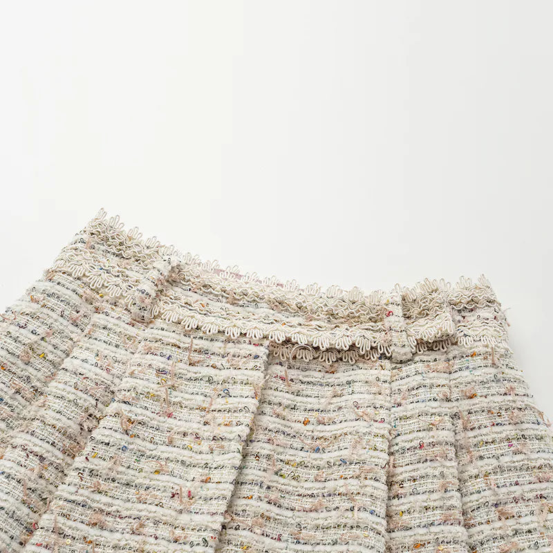 'Chelsea Citywalk' Lace Trim Tweed Shorts - Crème Brûlée