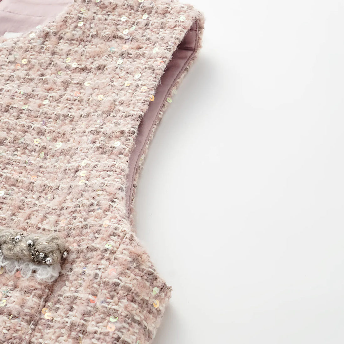 “Chelsea teatime.” Tweed A-line dress—Pink marshmallow