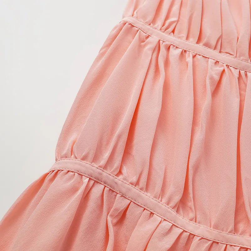 "Brunch at Ritz." Silk Chiffon 3D Shirred Vest - Sunset Gold Powder