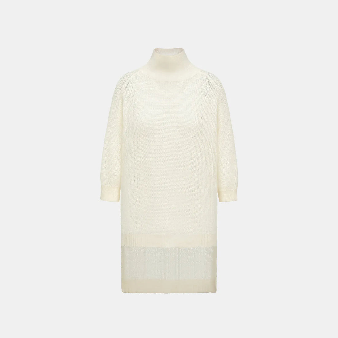 "Autumn Diary" Silk Cashmere Mid-High Neck Long Top—Milk