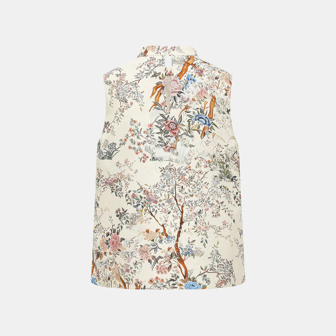 "Spring Travel" Italian Positioning Print Silk Chinese Style Suit - Peony