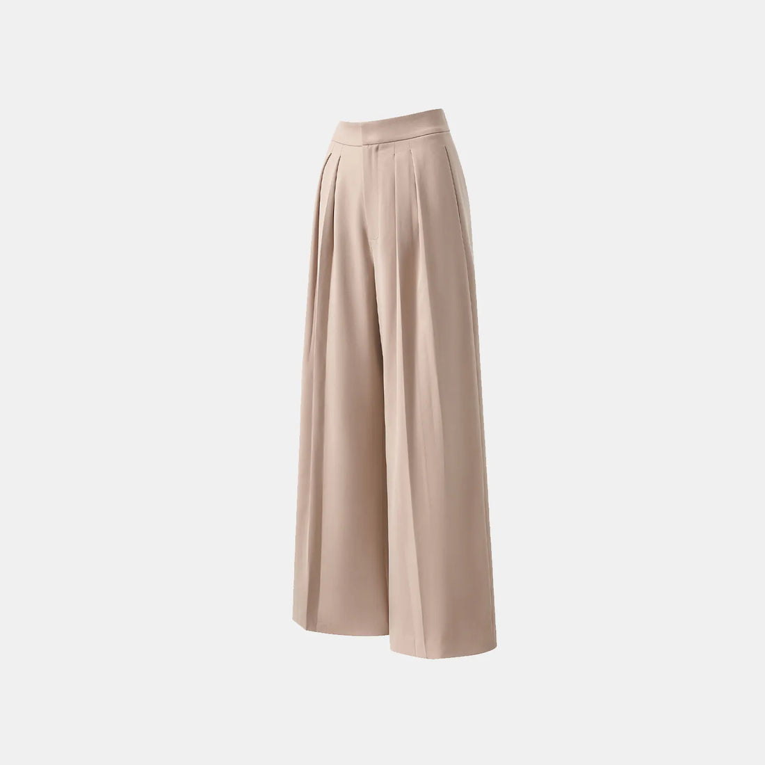 "Speak Sleek." Italian textured fabric three-dimensional tailored wide-leg pants—Taupe