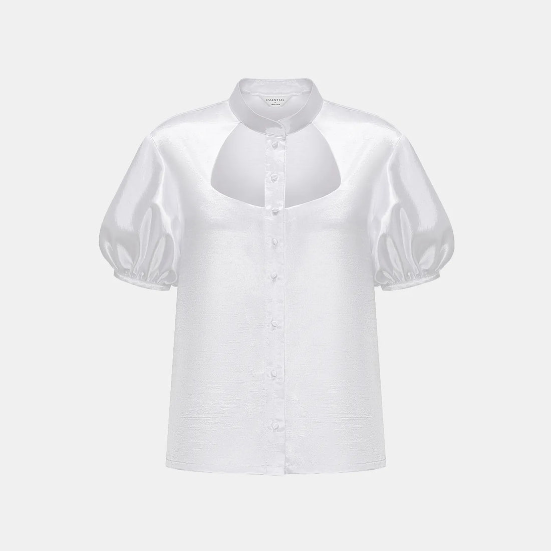 “Sloane Ave glam.” Cutout Shirt — White (matte/satin)
