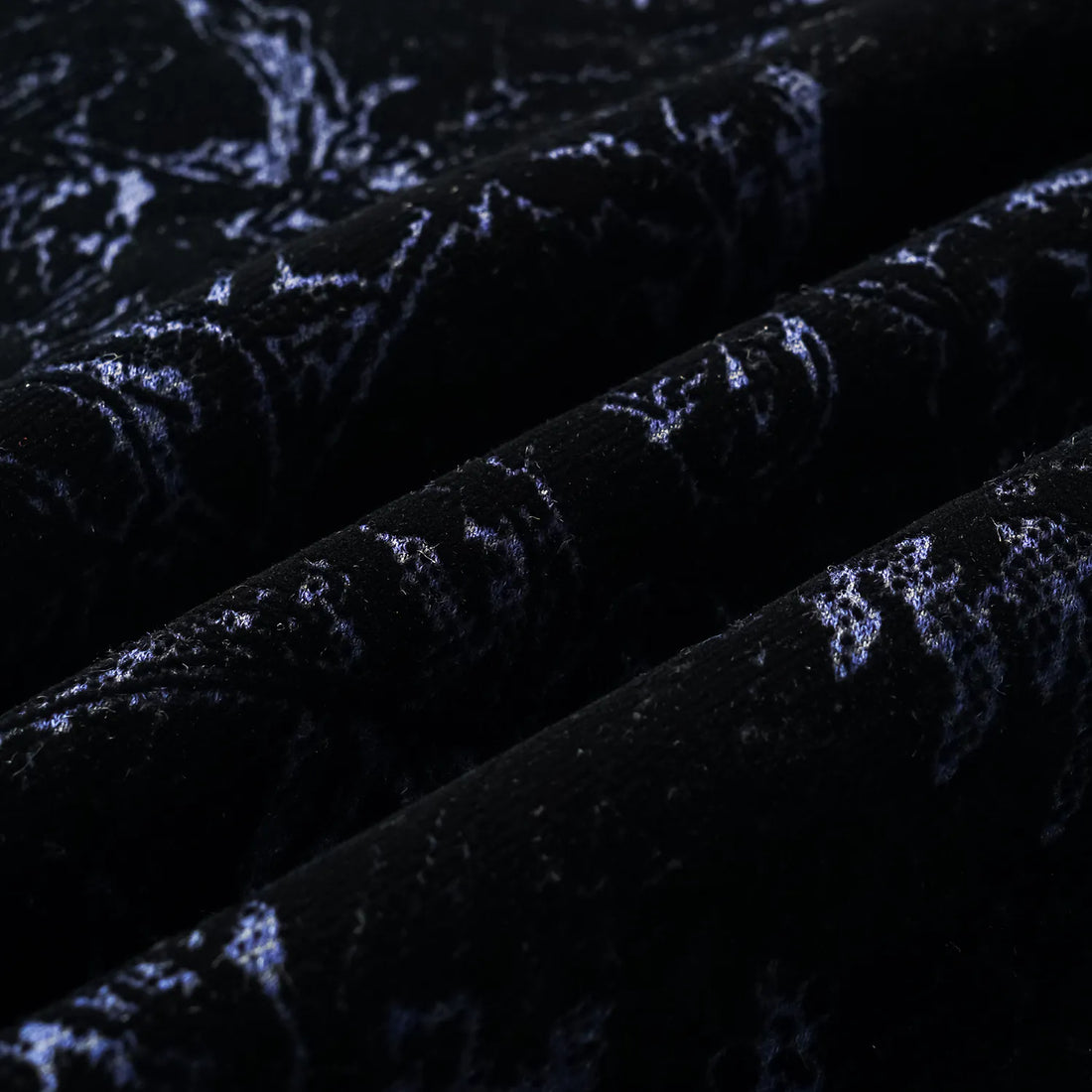 "Lazily in the Spring" Dark Velvet Jacquard Denim Flared Pants