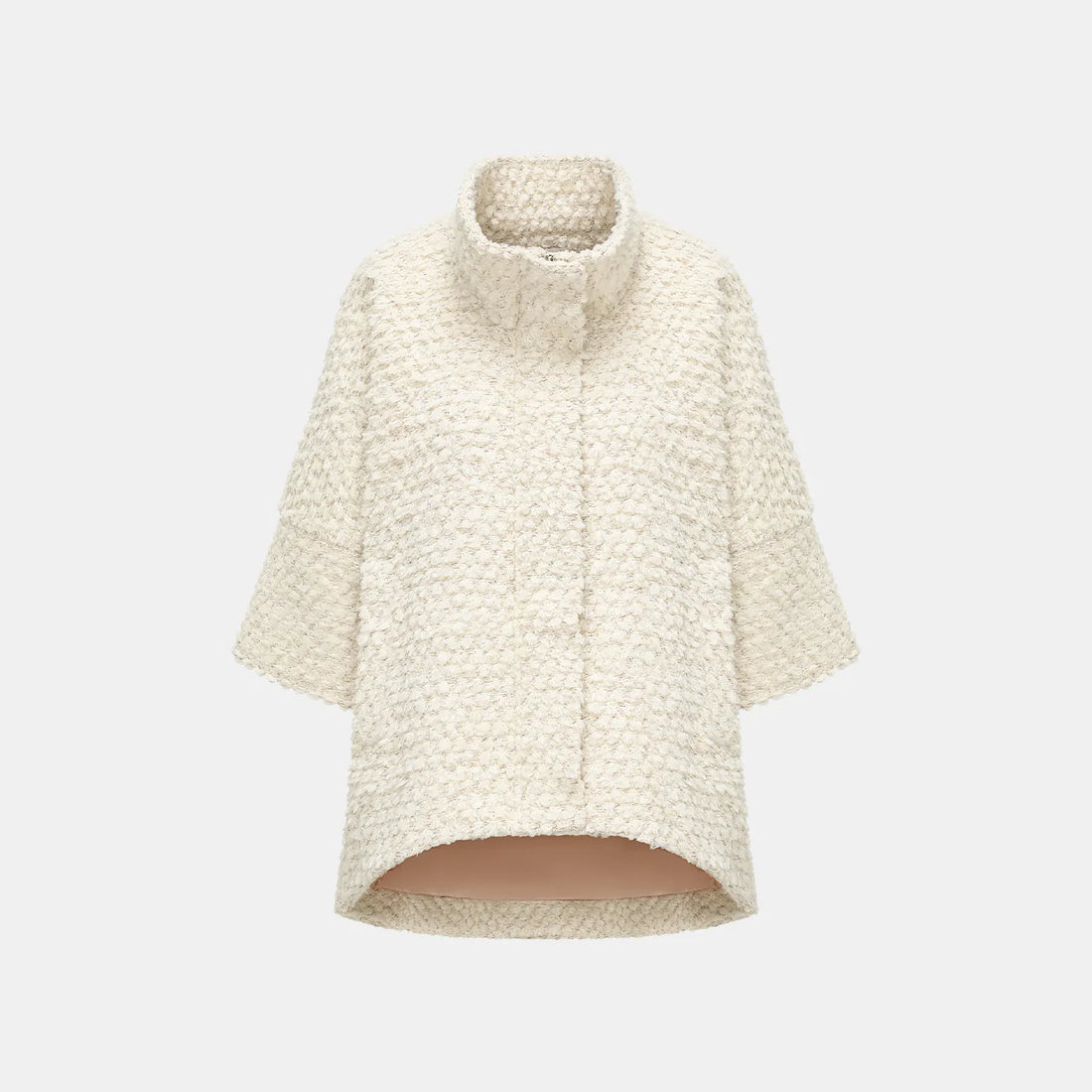 "Tokyo Hours" Tweed Cape Coat with Large Lapel - Cloud White