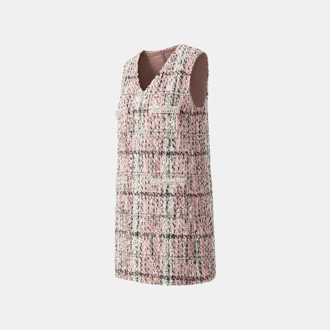 "Brunch at Ritz" Tweed V-neck dress—Ispahan