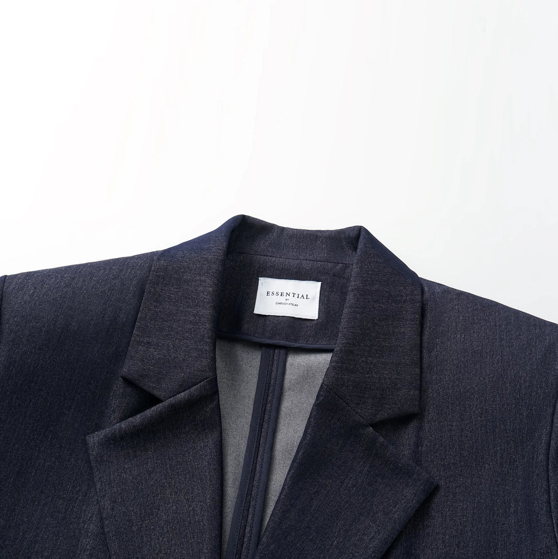 "Speak Sleek." Oversized suit jacket in Italian textured fabric—Denim