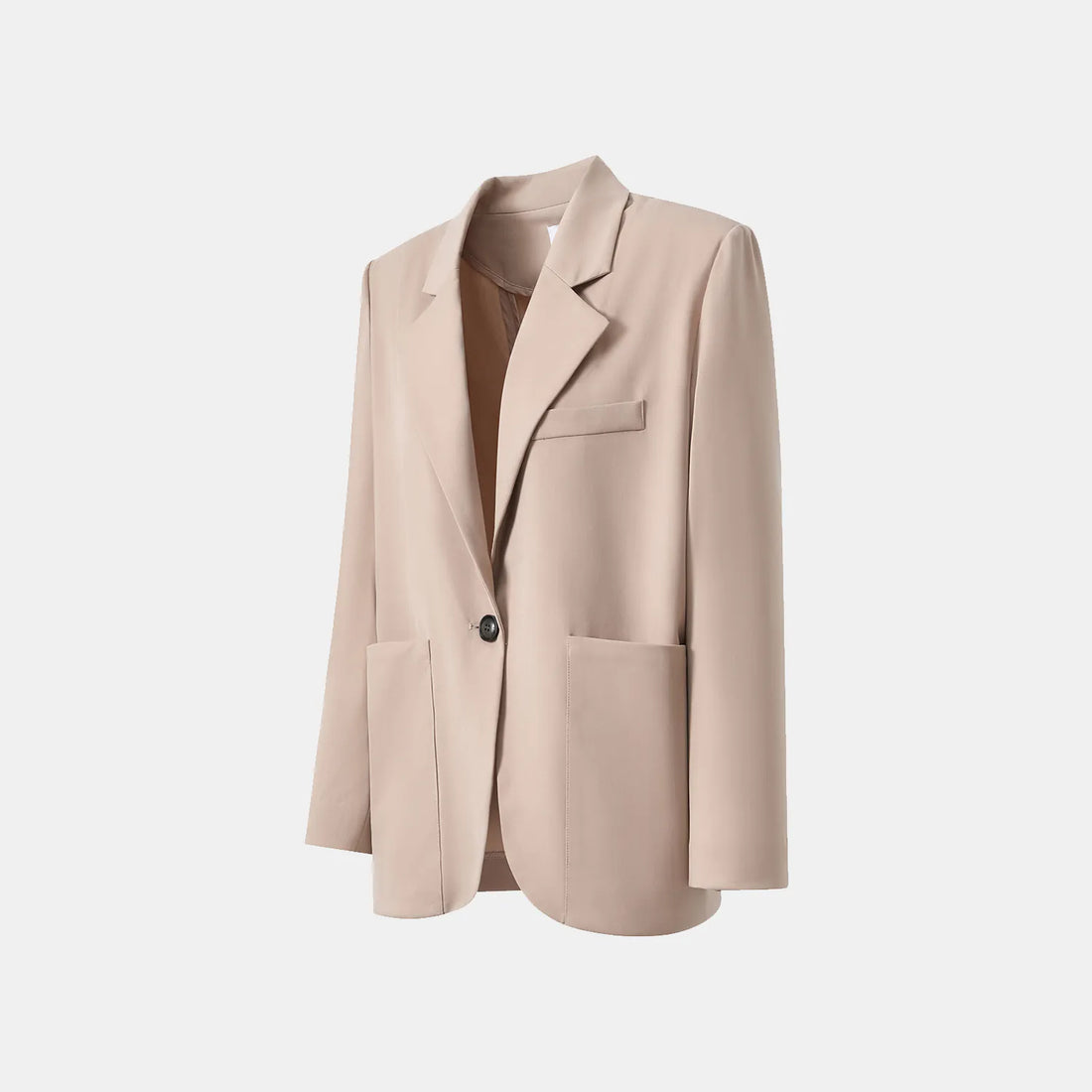 "Speak Sleek." Oversized suit jacket in Italian textured fabric—Taupe