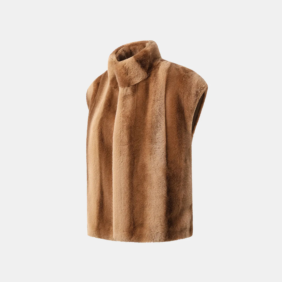 "Winter Diary" Tech Fur Chinese Style Vest Jacket - Sable Gold