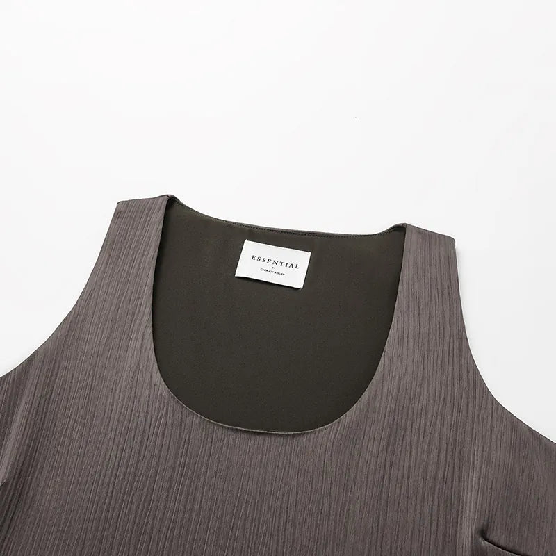 "Easy Go Chic" Korean Pleated Fabric Vest - Leather Brown