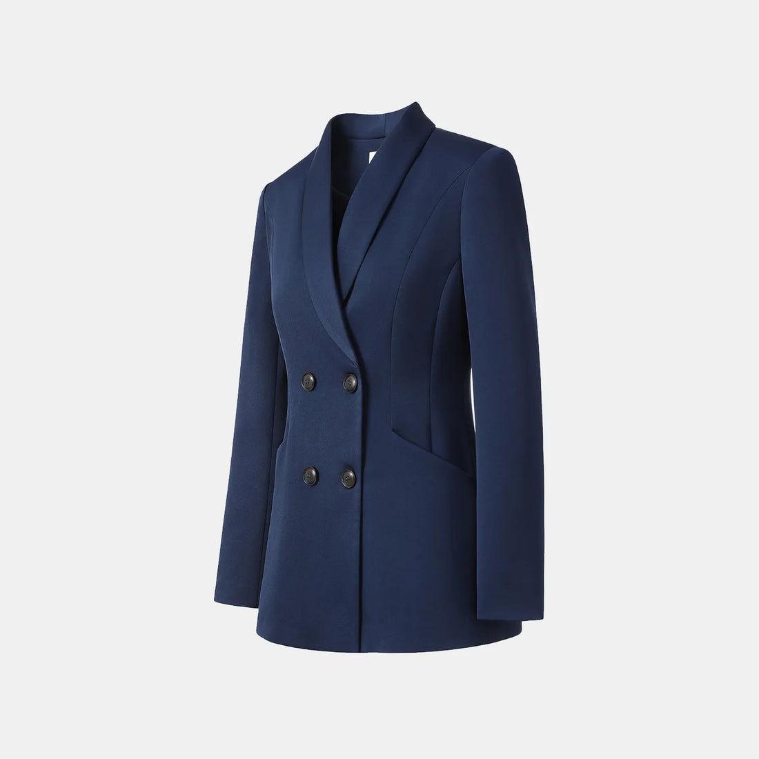 "Speak Sleek." Acetate Double-Breasted Blazer—Indigo