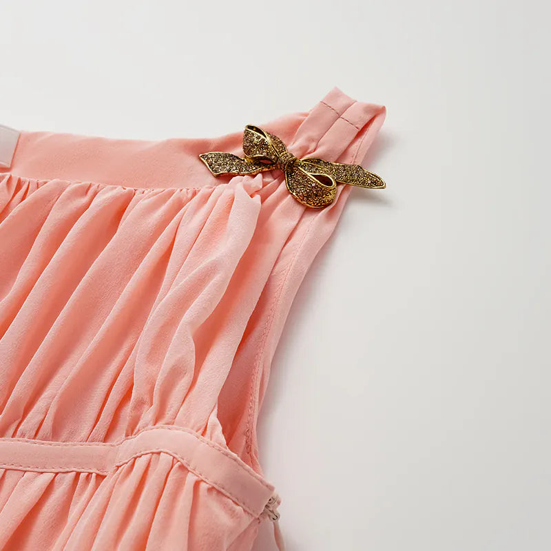 "Brunch at Ritz." Silk Chiffon 3D Shirred Vest - Sunset Gold Powder