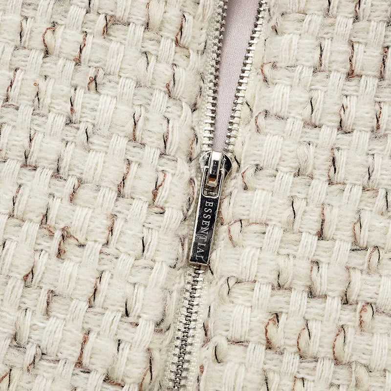 "Afternoon in Los Angeles" Tweed Baseball Jacket - Off-White