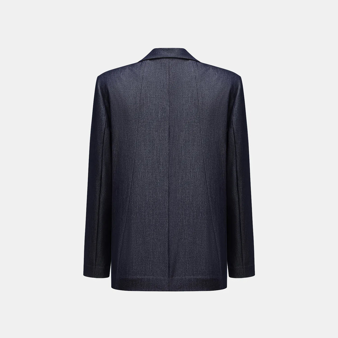 "Speak Sleek." Oversized suit jacket in Italian textured fabric—Denim