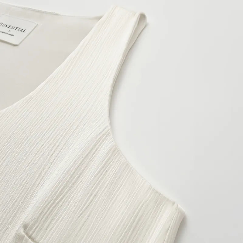 "Easy Go Chic" Korean Pleated Fabric Vest - Original White
