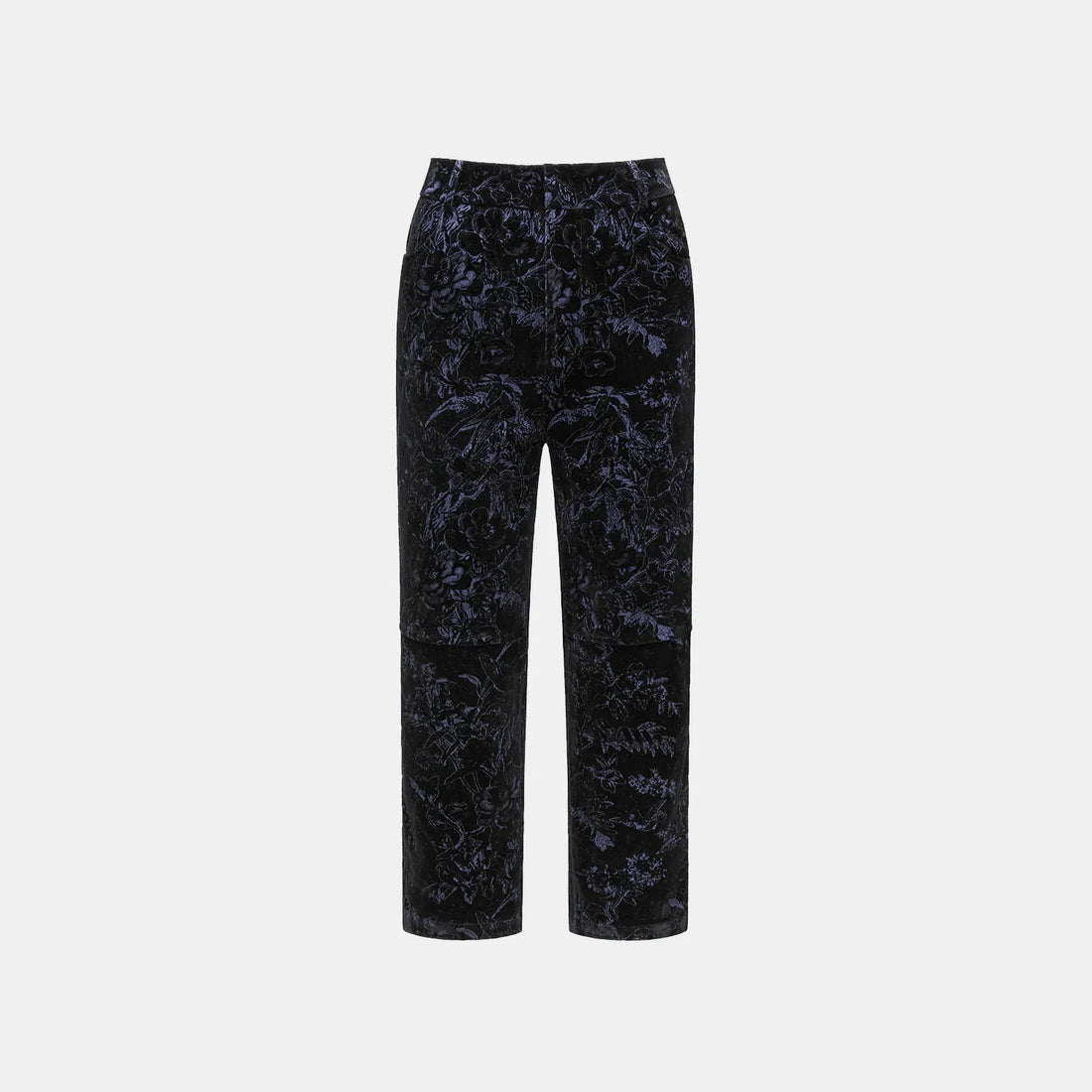 "Lazily in the Spring" Dark Velvet Jacquard Denim Cropped Pants