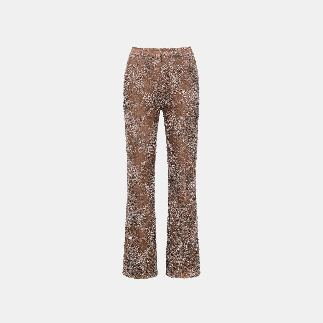 "Imperial Gala" Luxe Beaded Flared Pants—Rosewood Gleam