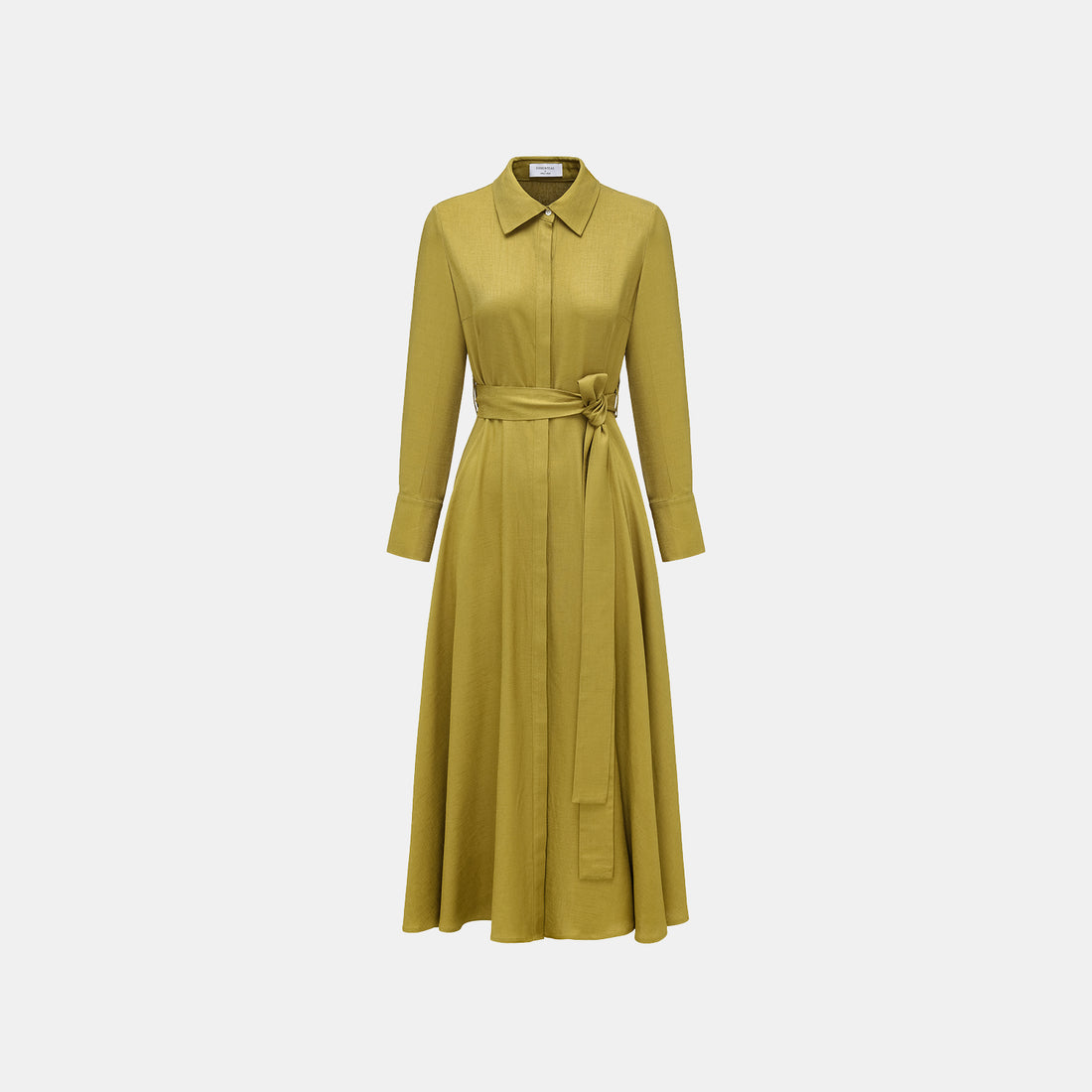 “知性時刻” 特殊絲竹肌理工藝醋酸襯衫洋裝—暮薑