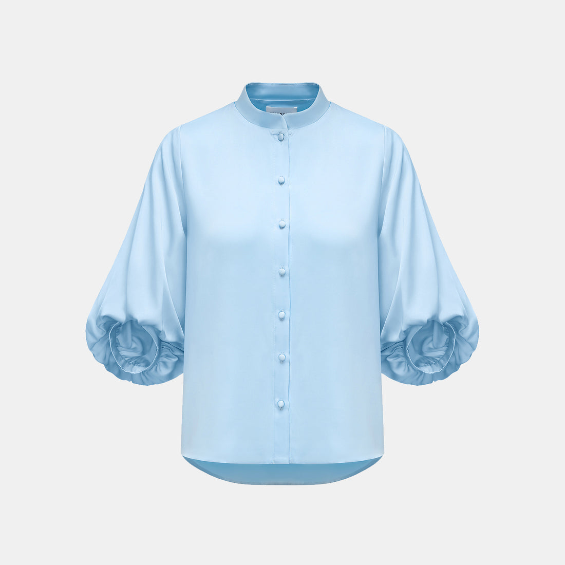 "Autumn" 100% Silk Chiffon Chinese Style 3/4 Sleeve Shirt - Sky Blue