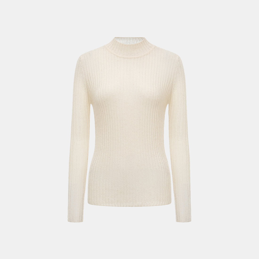 "Spring Diary." Silk Alpaca Wool Knitted Midi Neck Top—Cream