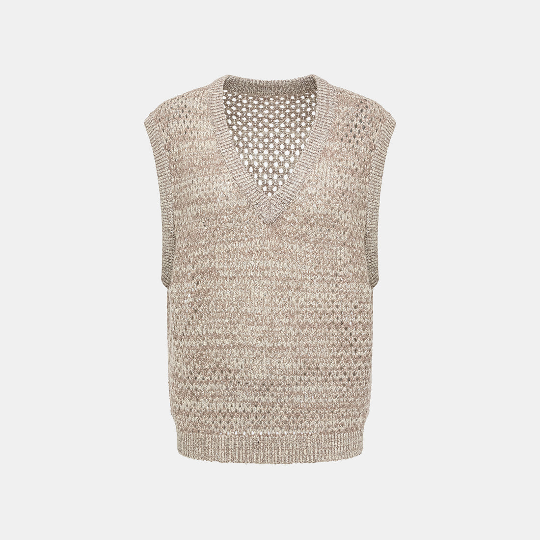 "Chelsea Citywalk." 100% Cashmere 亮片蕾絲編織工藝針織背心—Almond Cappuccino