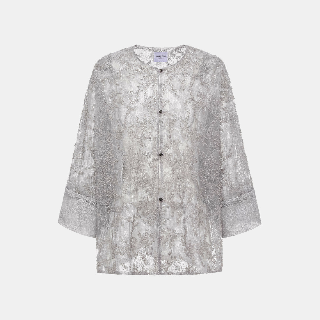 "Tea Banquet" Luxury Beaded Lace Light Chinese Style Cape Jacket - Silver