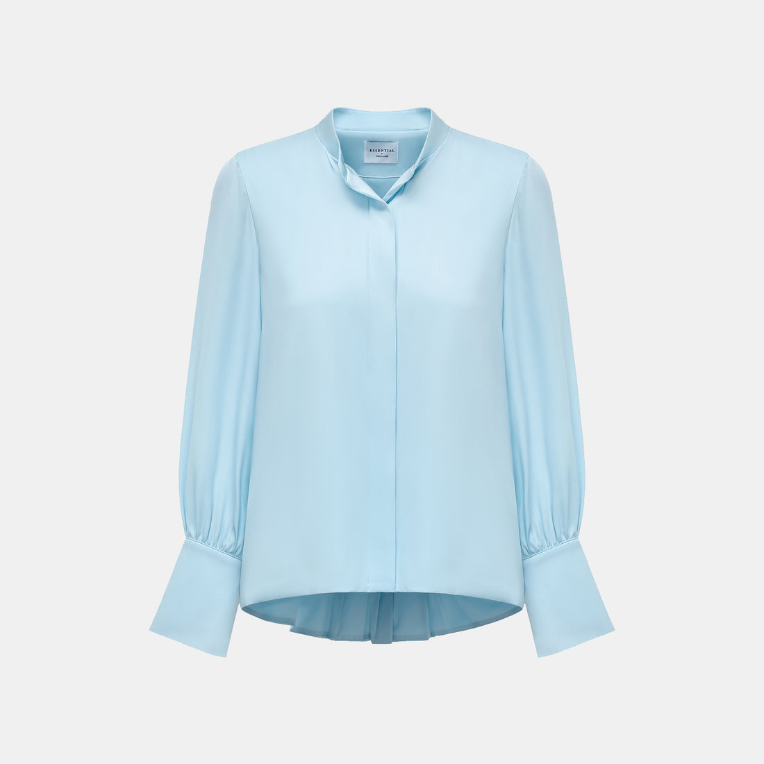 "Lazily in the Spring" 100% mulberry silk chiffon three-dimensional tailoring Chinese style blouse - sky blue