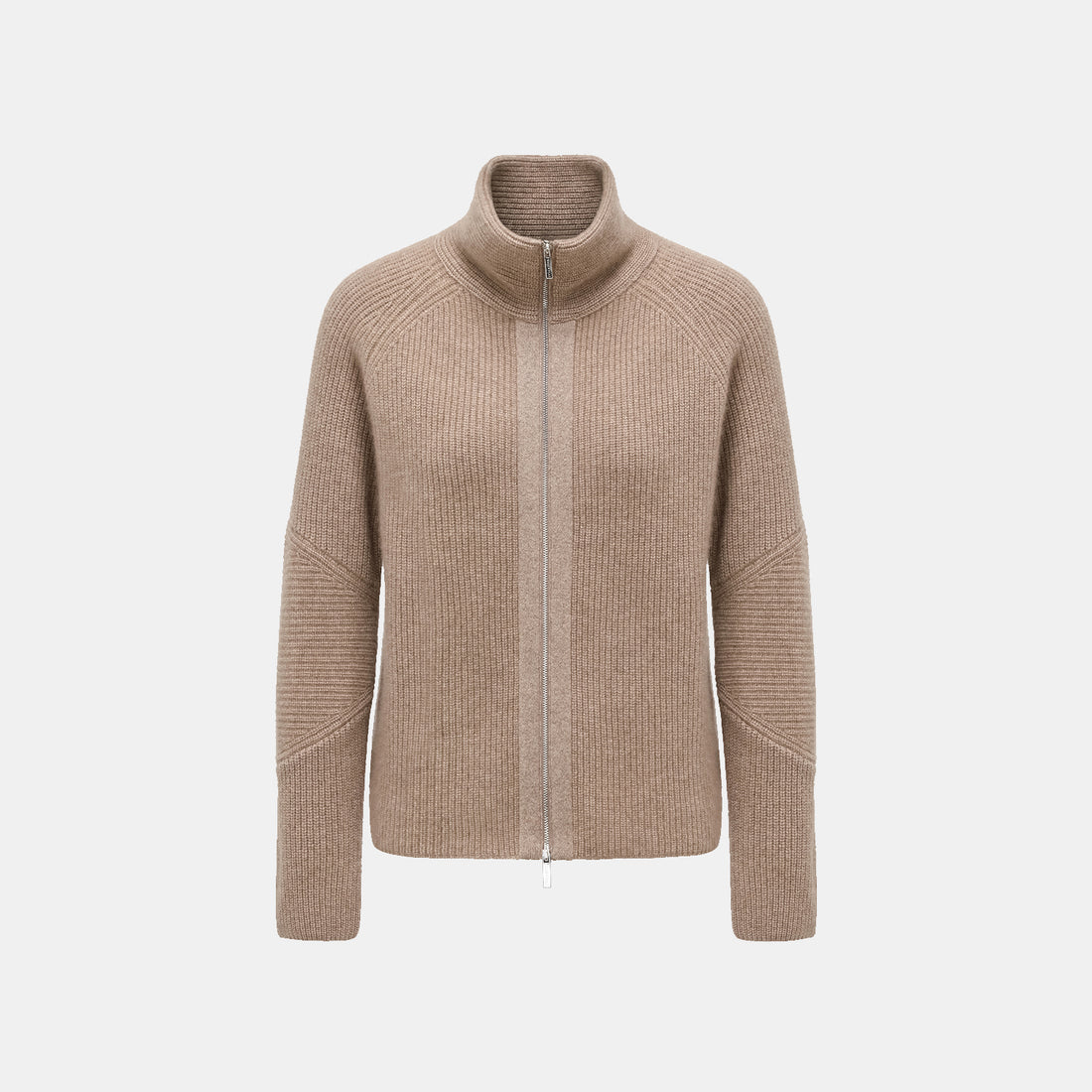 "Winter Diary" 100% Cashmere High Neck Panelled Jacket—Earl Grey