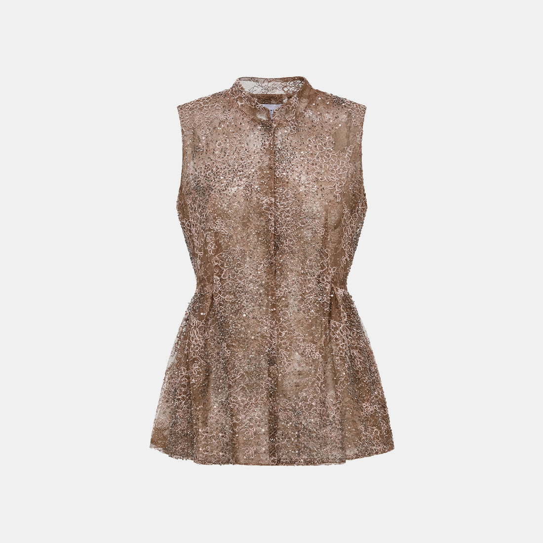 "Imperial Gala" Luxe Beaded Light Chinese Cut Top—Rosewood Gleam