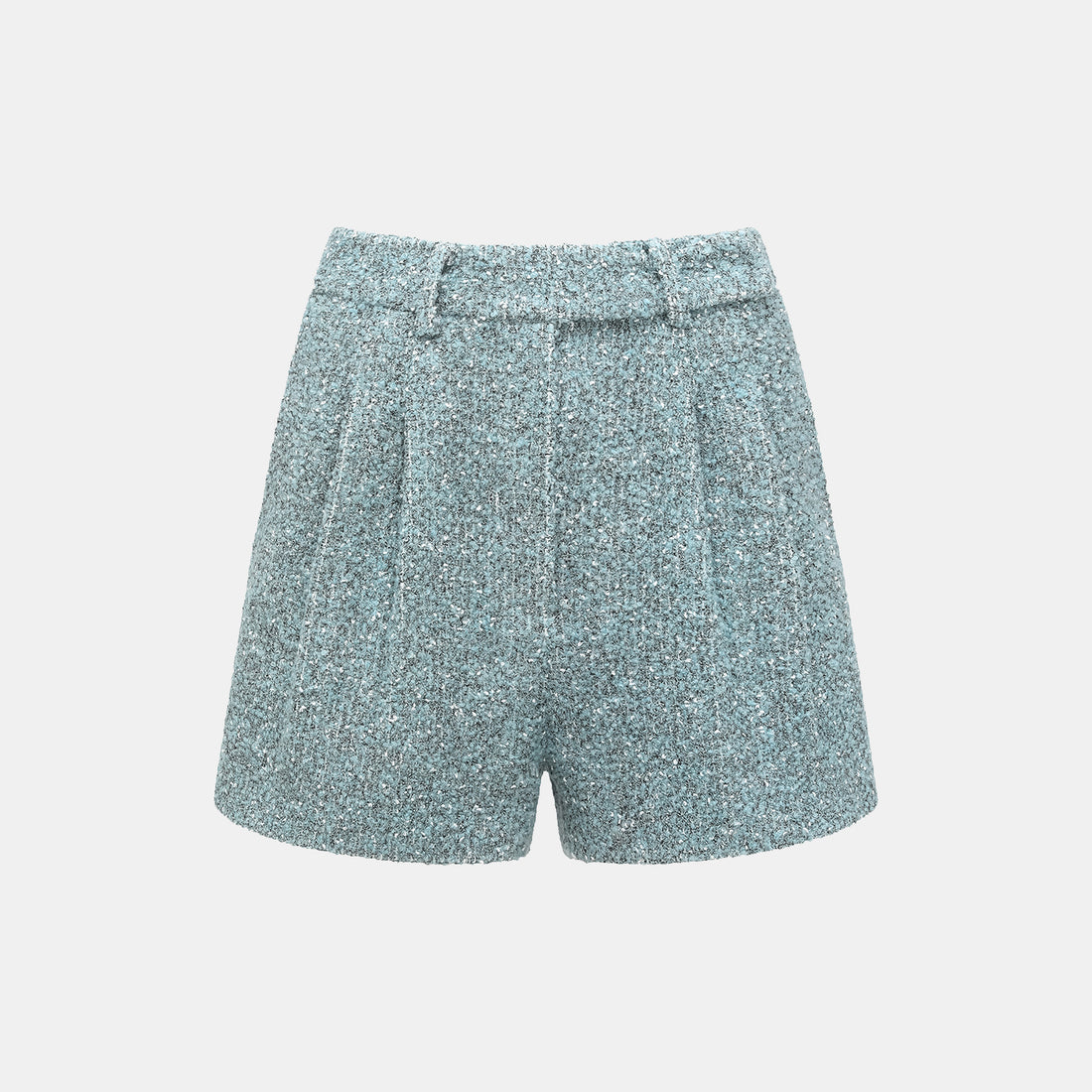 "Chelsea Citywalk." Italian Textured Tweed Shorts—Glacier Dream