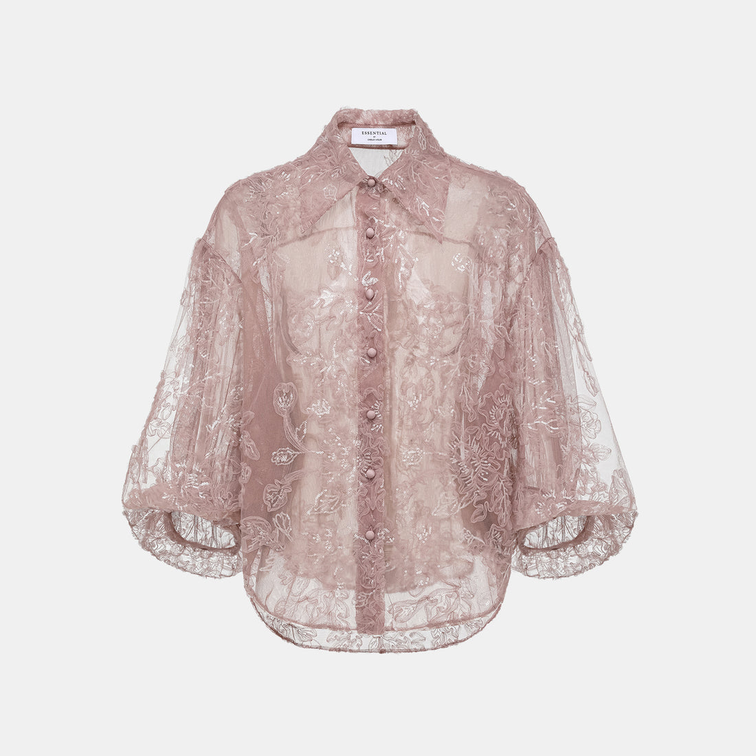 "Gallery Hours" lace shirt with 3D embroidery