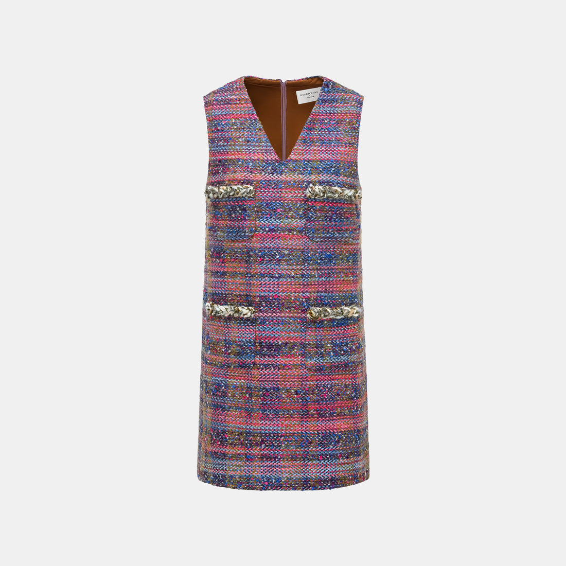 “Chelsea teatime.” Tweed A-line dress—Berry Happy