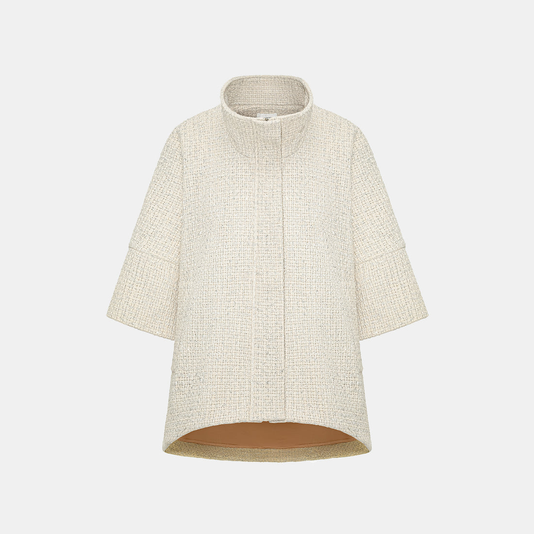"Tokyo Hours" Tweed Cape Coat with Large Lapel - Woven White
