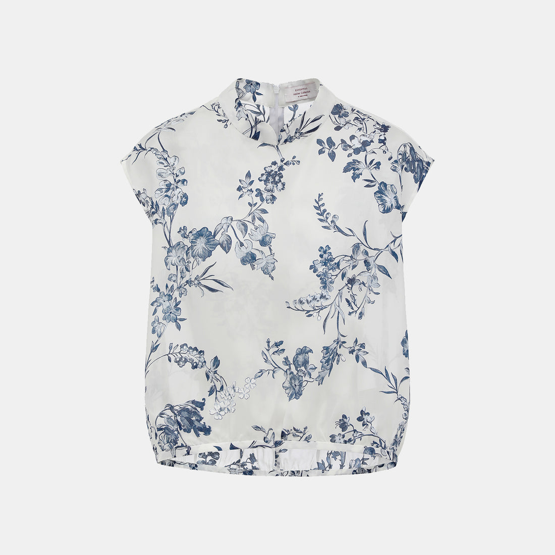 "Spring" Italian high-end custom-made silk organza light Chinese style top with painting and printing technology - Smoky Blue Whisper
