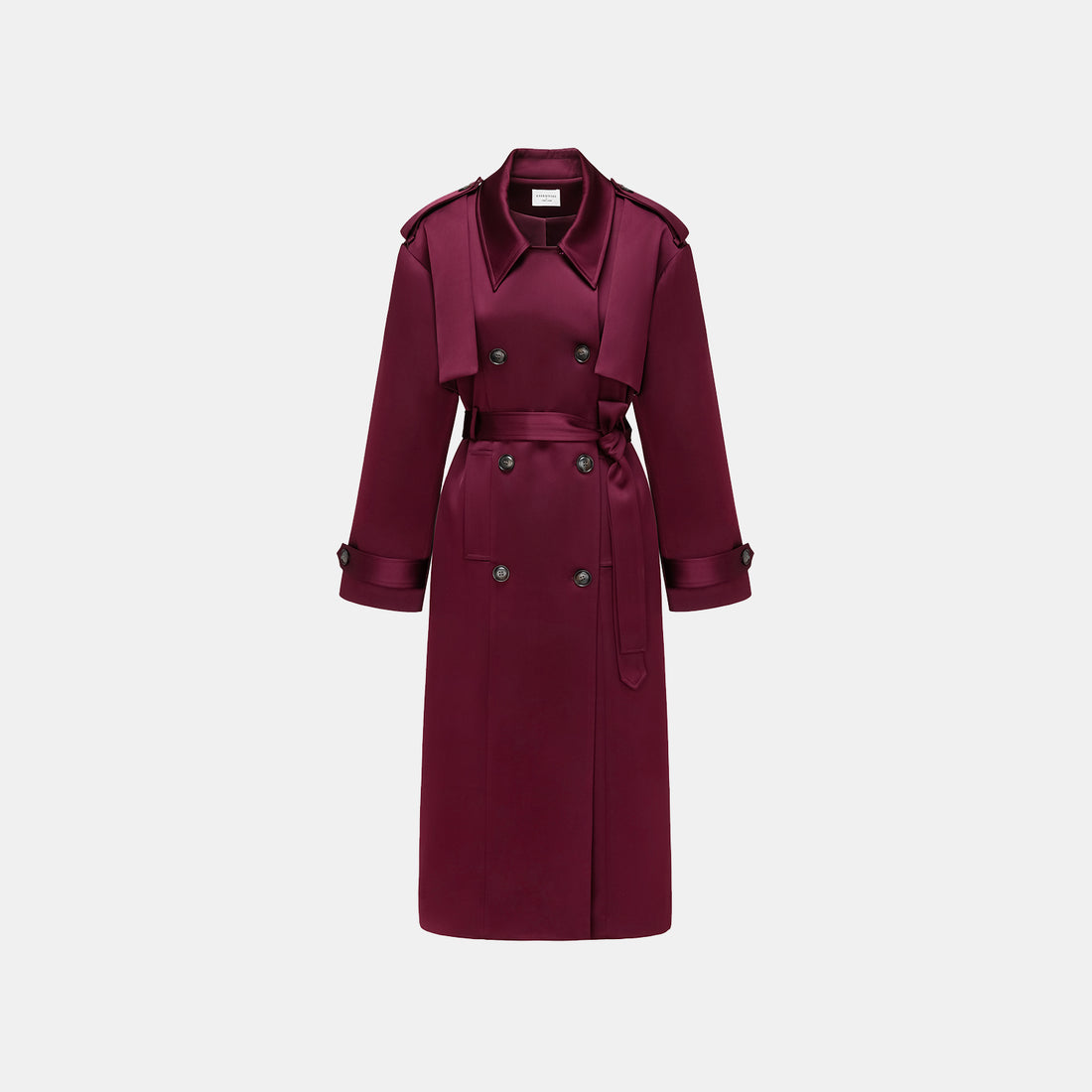 "London Everyday" Acetate Satin Long Trench Coat - Purple
