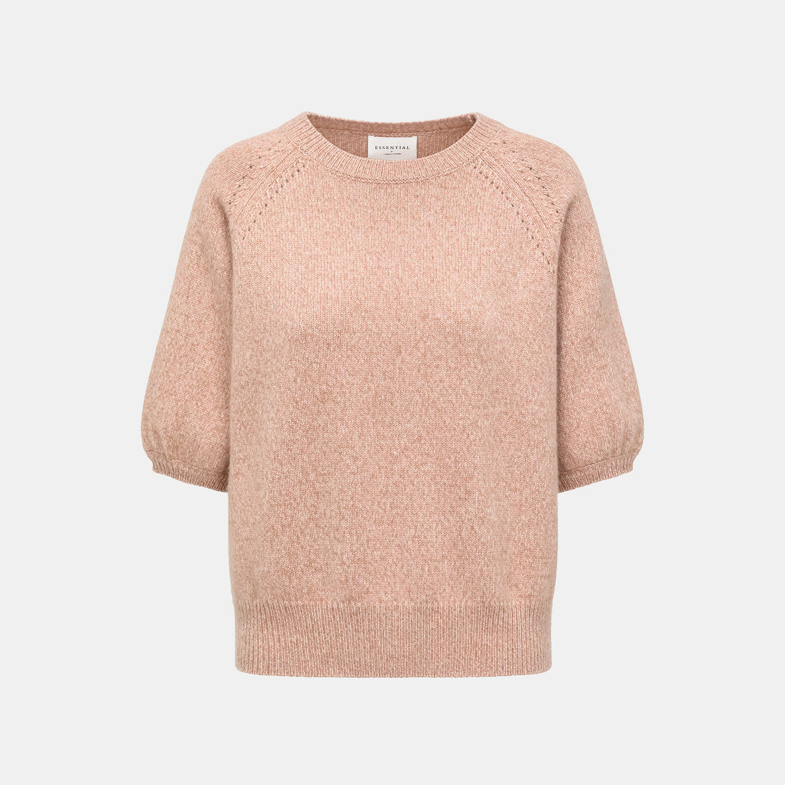 "Winter Diary" 100% Cashmere Thick Knit Half Sleeve Top—Toasted Pink