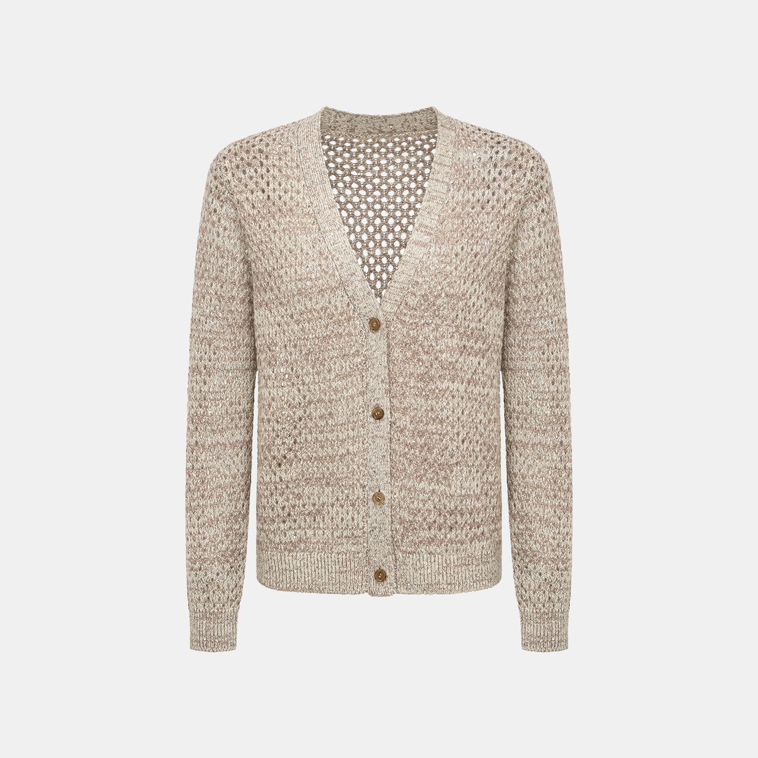 "Chelsea Citywalk." 100% Cashmere Sequined Lace Braided Knit Cardigan - Almond Cappuccino