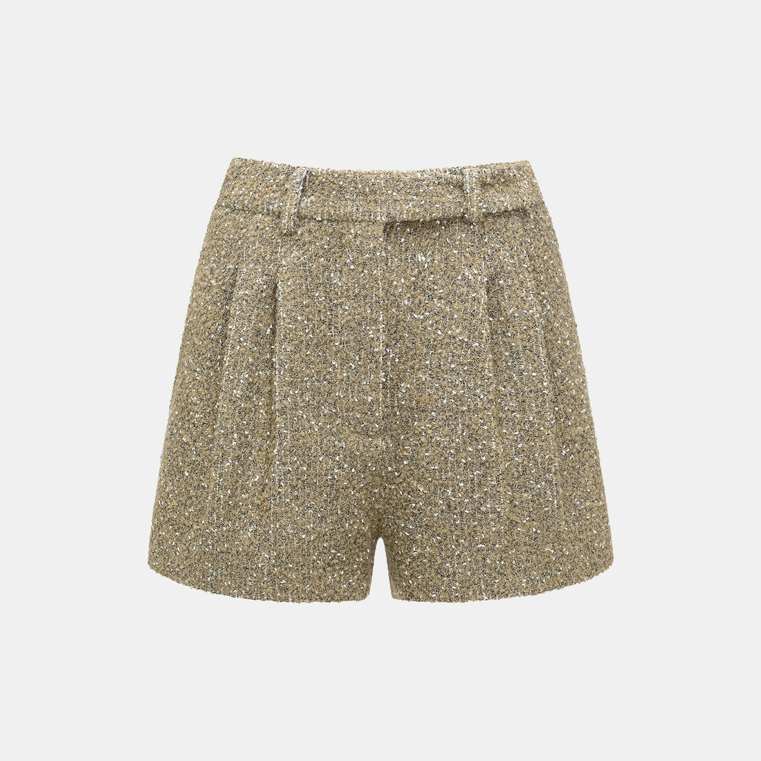 "Chelsea Citywalk." Italian Textured Tweed Shorts—Amber Moss