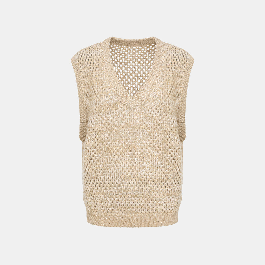 "Chelsea Citywalk." 100% Cashmere Sequined Lace Braided Knit Vest - Honey Latte