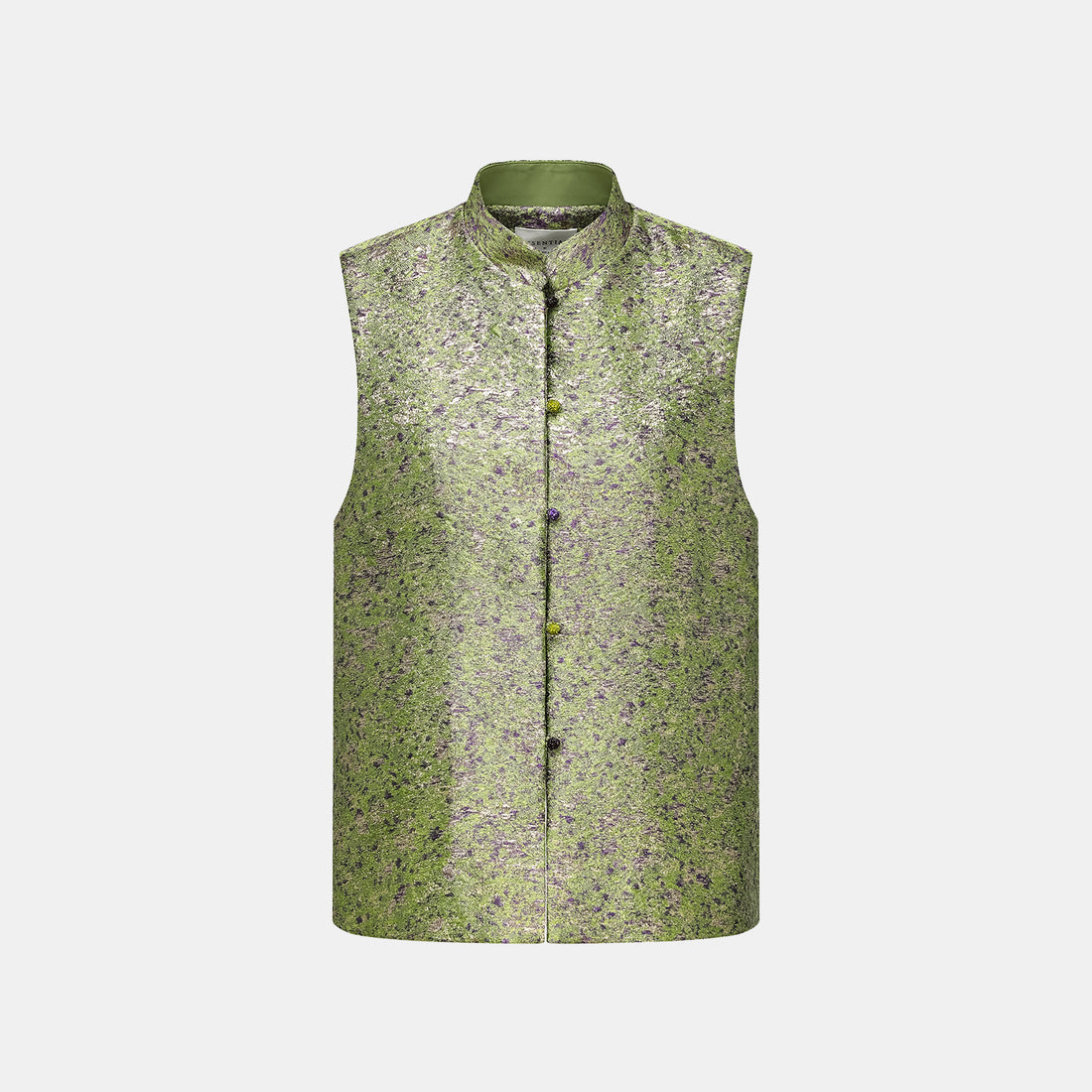 "Imperial Garden Teatime" Italian 3D jacquard light Chinese style vest - Pearl dotted green ink