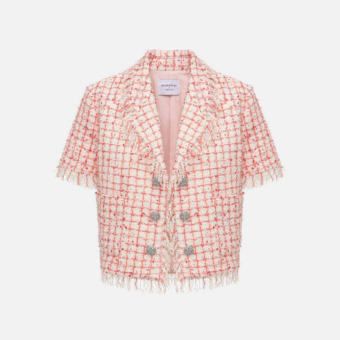 "Chelsea tea time" Tweed short-sleeved jacket—Peach Parfait