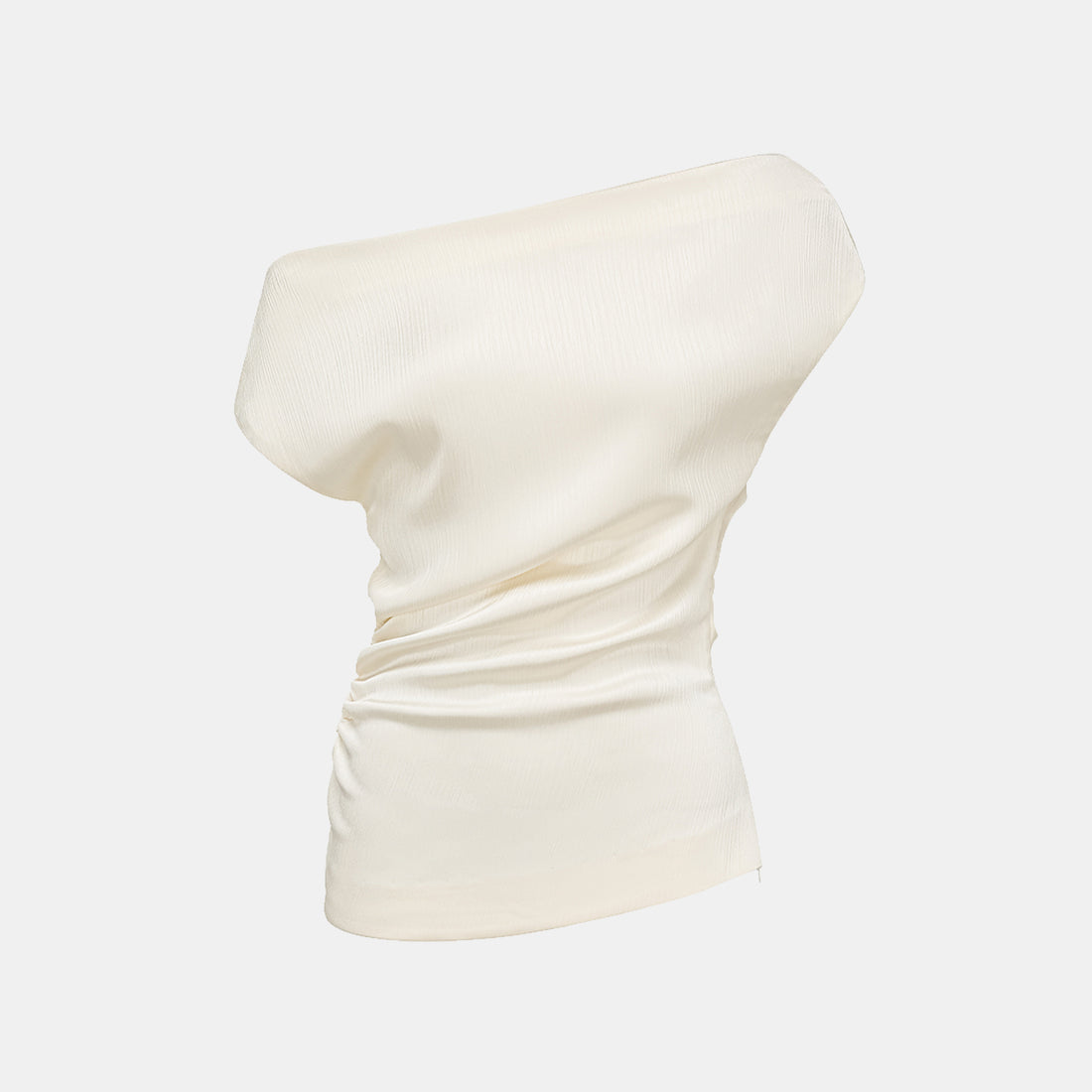 "Easy Go Chic" Korean Pleated Fabric Off-shoulder Top - Original White