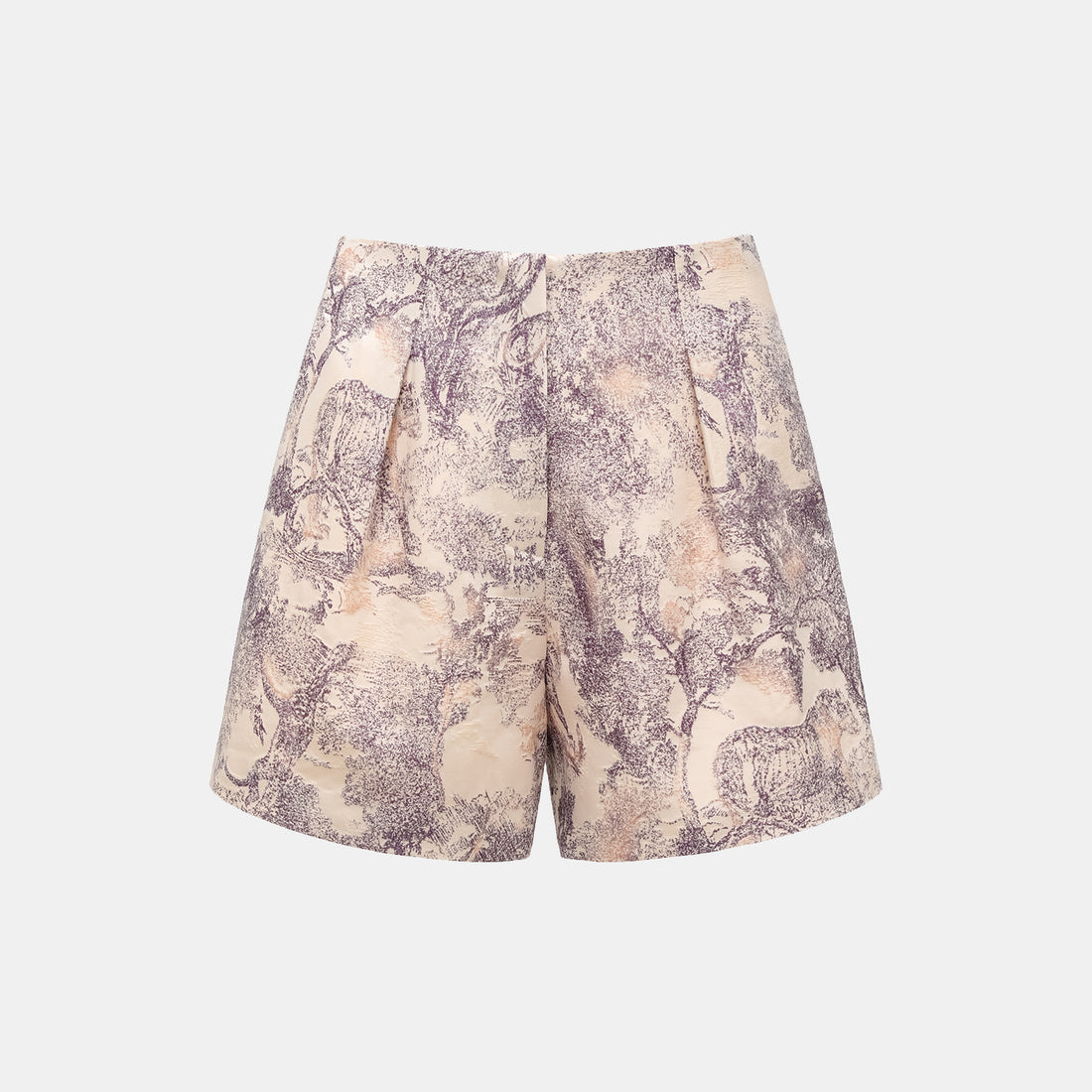 "Imperial Garden Teatime" embroidered silk wool shorts - purple