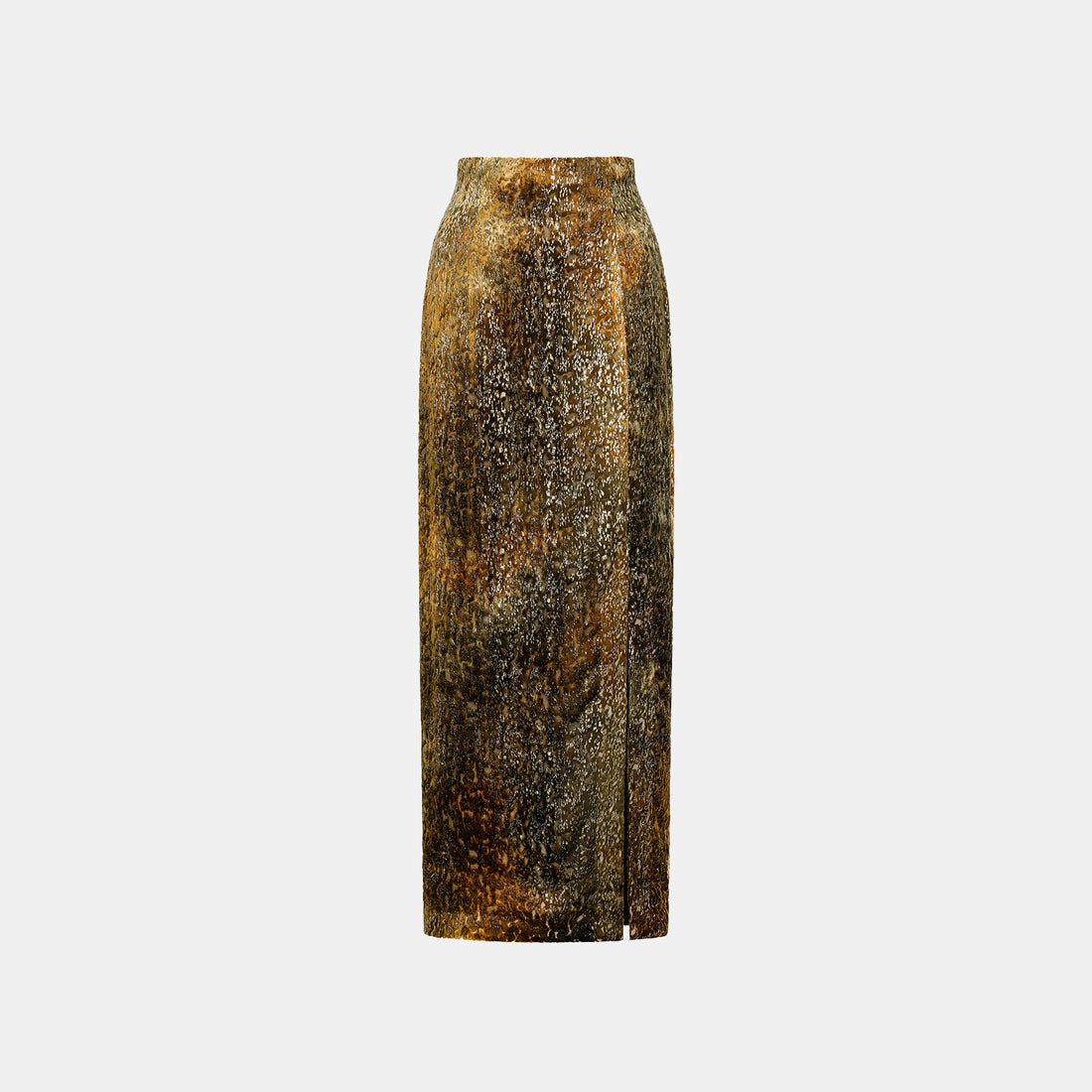 "Imperial Garden Teatime" Silk Velvet Chinese Style Pencil Skirt - Late Autumn Amber