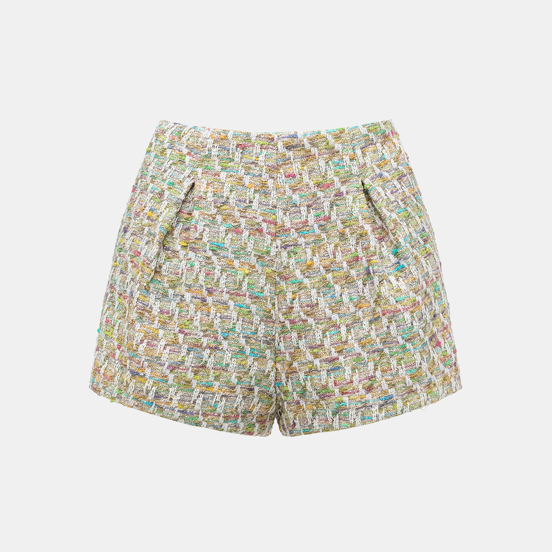 "Weekend at Monaco" Spanish gold-work lightweight tweed shorts—Emerald Waltz