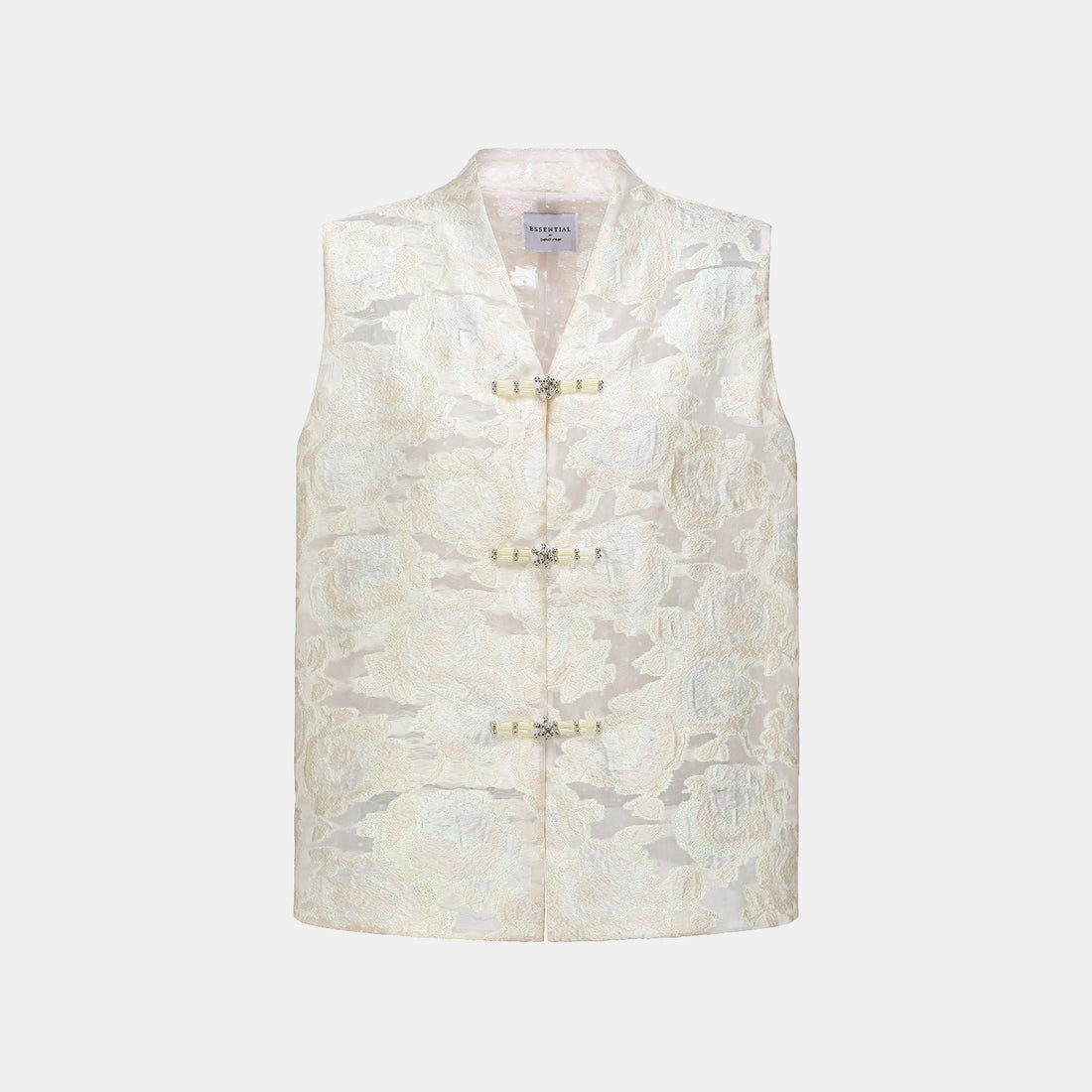 "Tea Banquet" Burning Flower Jacquard Light Chinese Style Vest - Moon Reflecting Lotus Pond