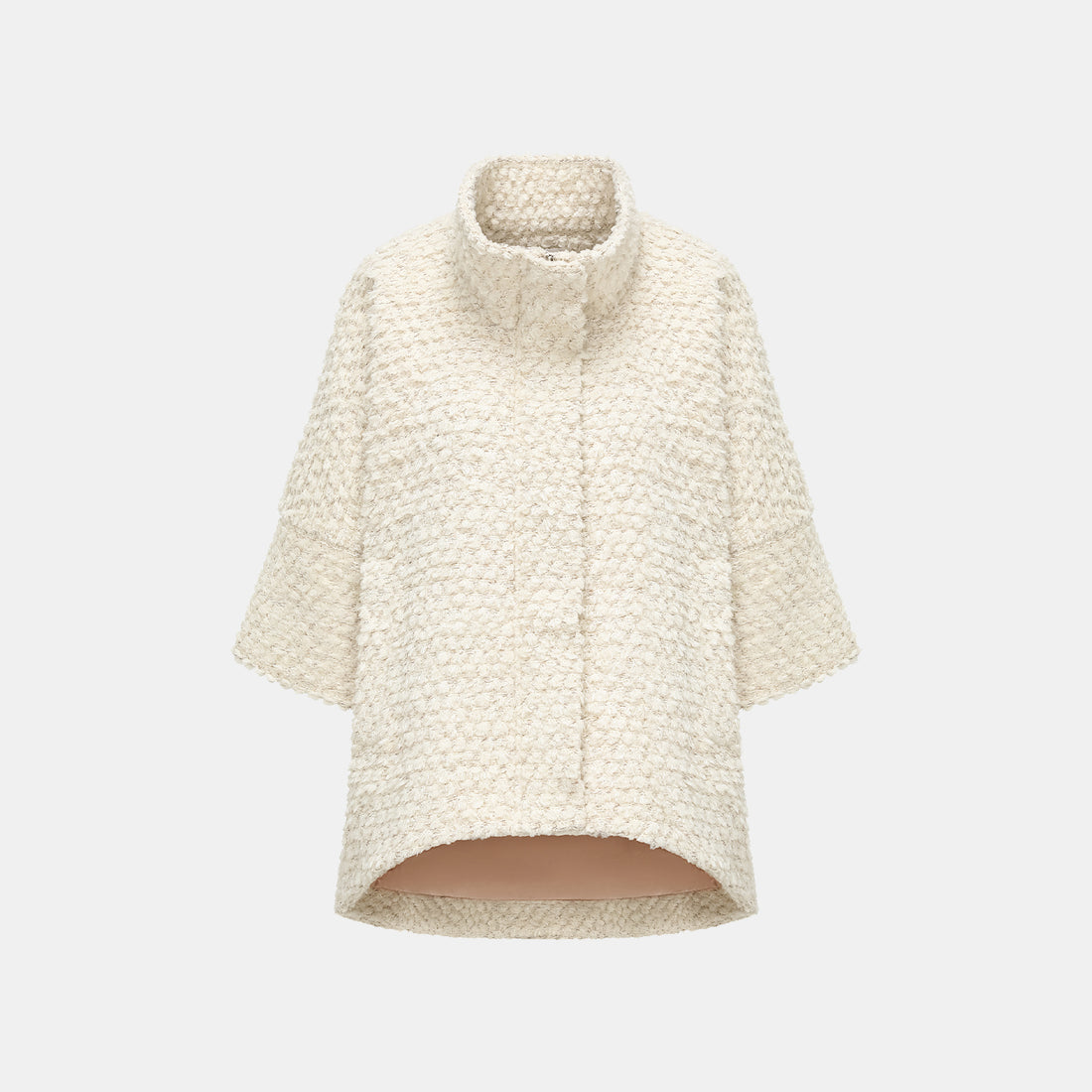 "Tokyo Hours" Tweed Cape Coat with Large Lapel - Cloud White