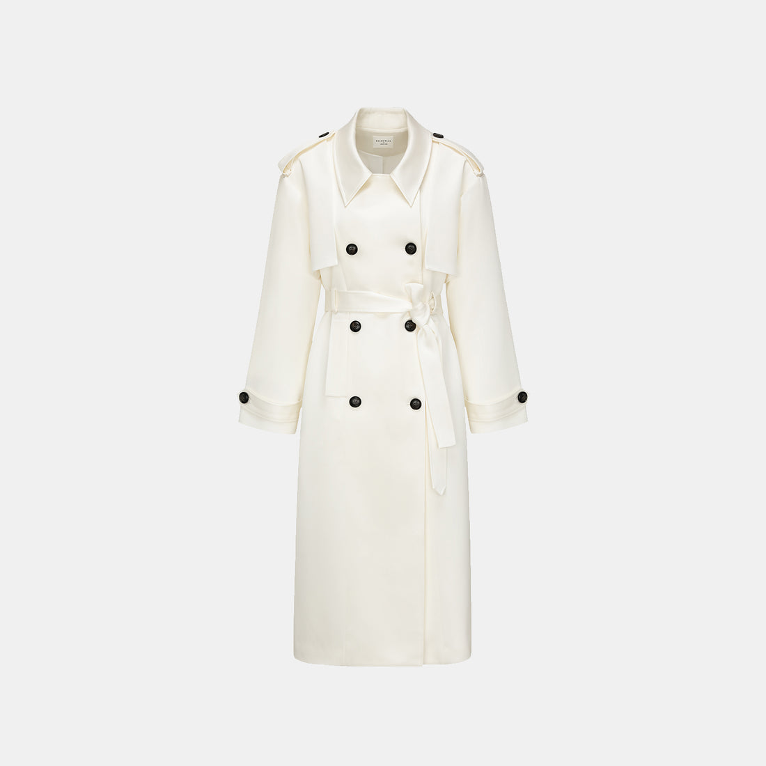 "London Everyday" Acetate Satin Long Trench Coat - White