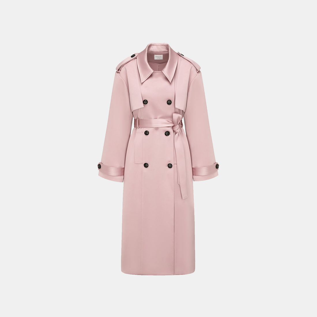 "London Everyday" Acetate Satin Long Trench Coat - Pink