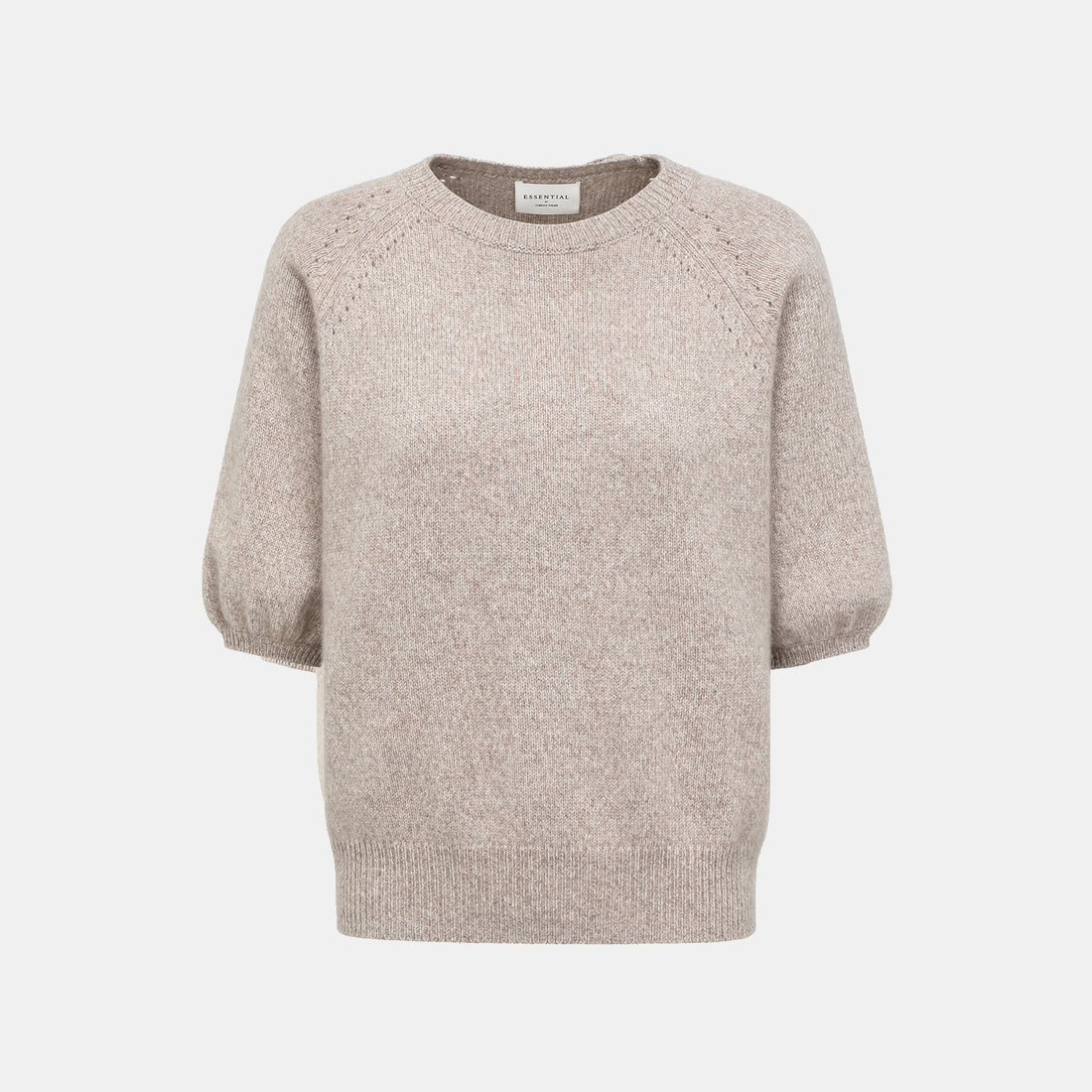 "Winter Diary" 100% Cashmere Thick Knit Half Sleeve Top - Taupe Swirl